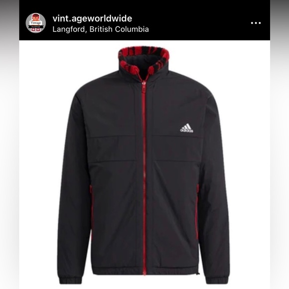 NWT Adidas St Aop Boa jacket Reversible Red and Black. - Picture 2 of 4